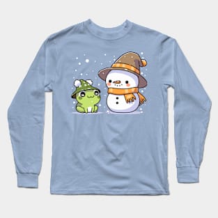 Winter snowman and frog Long Sleeve T-Shirt